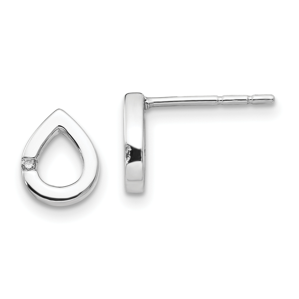 925 Sterling Silver Rhodium-plated Diamond Teardrop Post Earrings